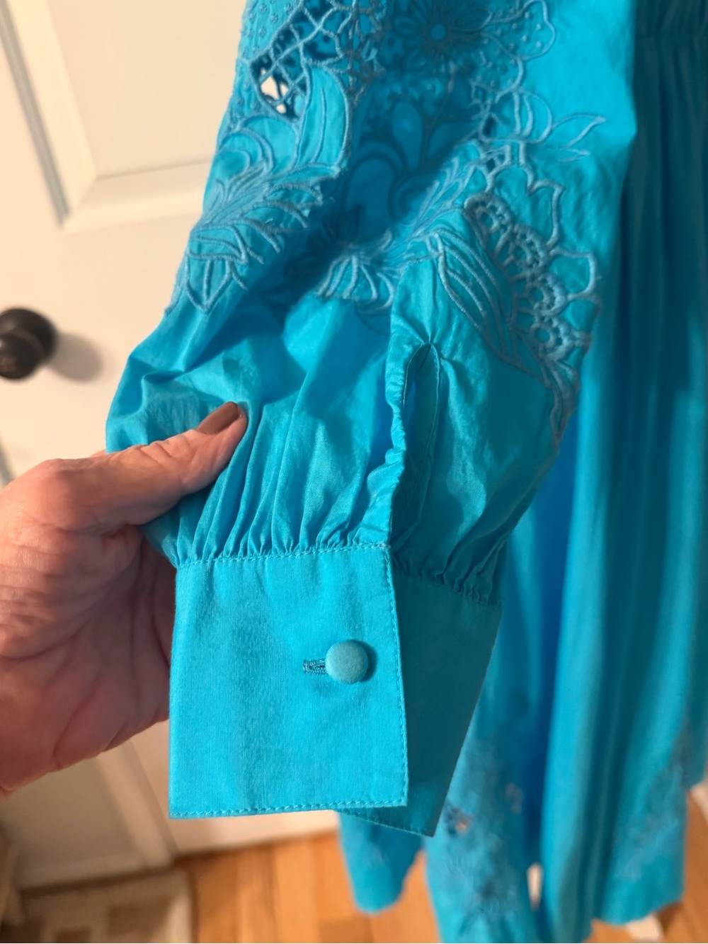 NWT Jade by Johnny Was Turquoise Long Sleeve Wrap-Front Midi Dress - Picture 6 of 13